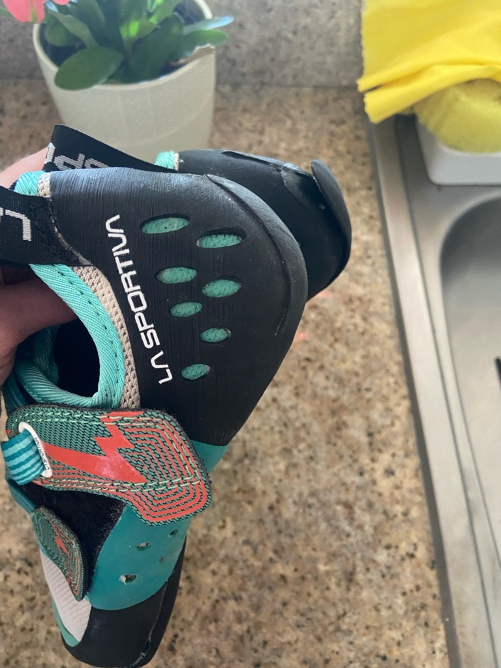 La Sportiva Kids Teal and Coral Climbing Sneakers - Picture 4 of 5